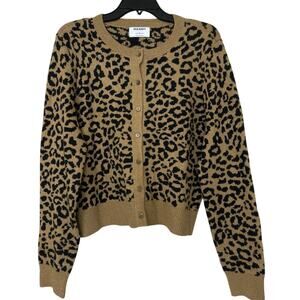 Old Navy Brown Black Cheetah Print Cozy Soft Cropped Cardigan Sweater New Large